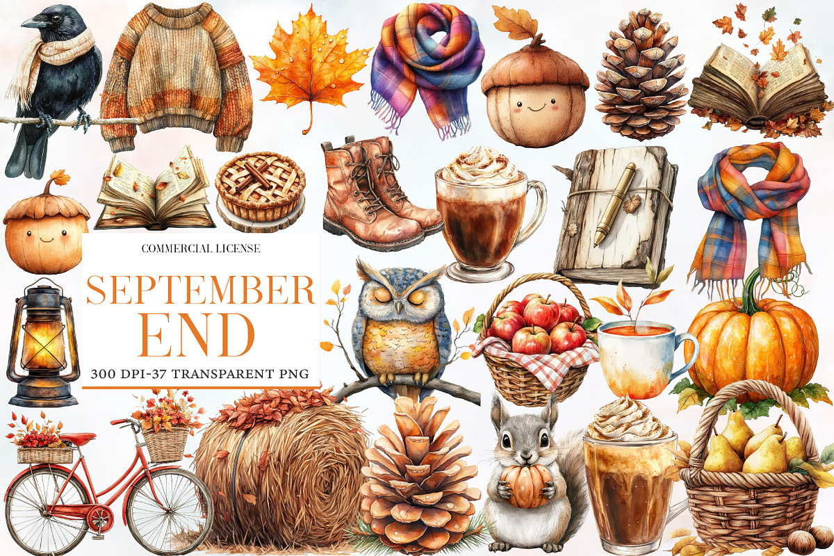 Watercolor September End Clipart, an Illustration by Designworld (Photo 1 of 5)