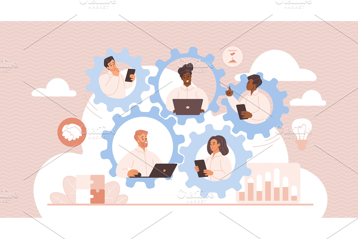Collaborative teamwork drives, a Person Illustration by Lemberg Vector