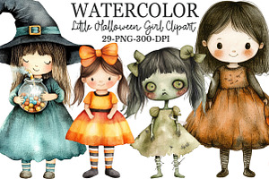 Little Halloween Girl clipart, an Illustration by Rose Art