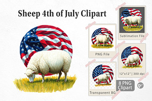 Sheep 4th of July Clipart, a Graphic by Artnoy