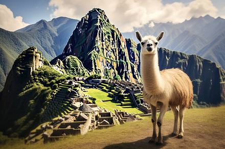 Llama and the ruins of the ancient c, a Photo by Iftikhar Alam
