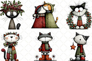 Watercolor Christmas Cats Clipart, an Illustration by Black Bird Studio (Thumbnail 4 of 6)
