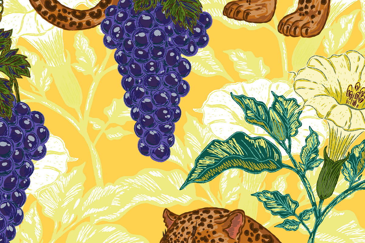 Jaguar, Datura & Grapes Pattern, a Pattern Graphic by NayaChu (Photo 5 of 12)