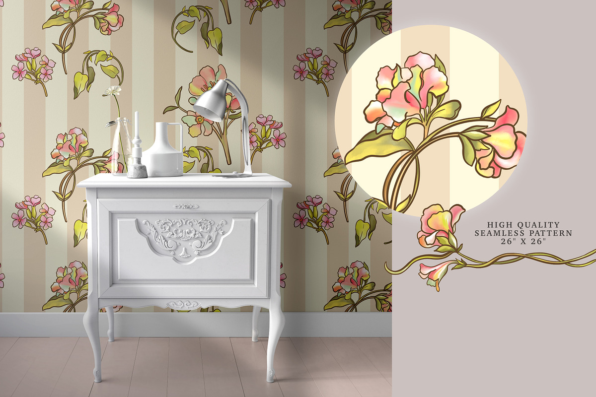 French Floral Art Nouveau Flower, a Decorative Illustration by Rachel Art Studio (Photo 8 of 8)