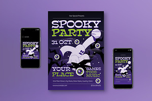 Purple Spooky Party Flyer Set, a Flyer Template by graphicook