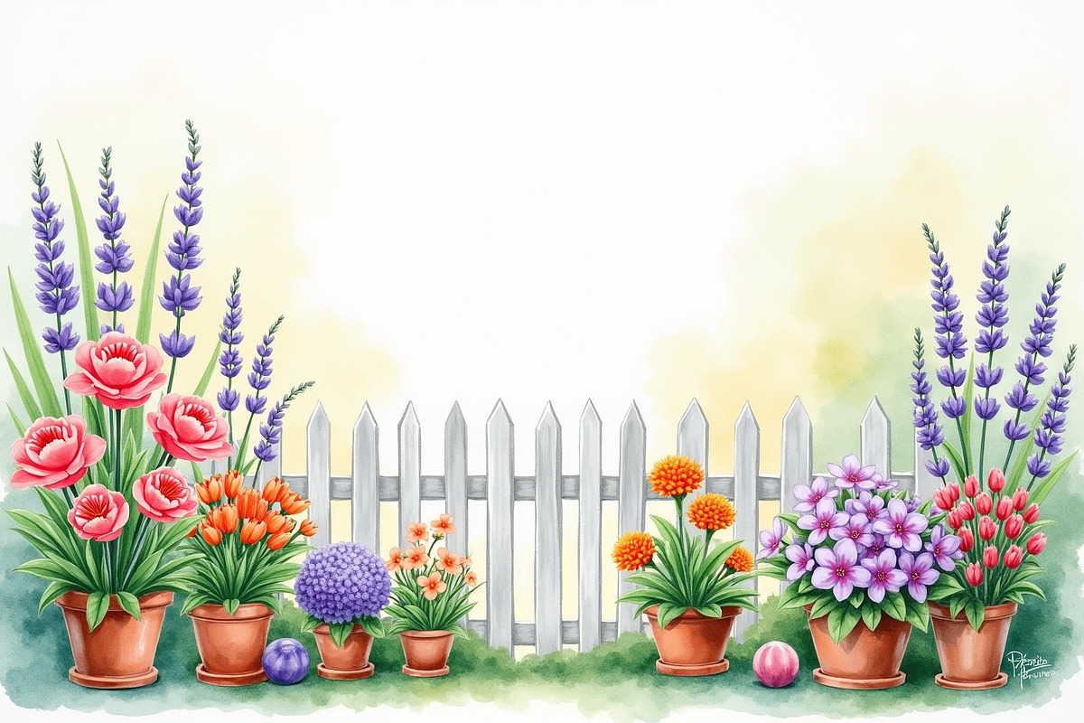 Spring Potted Flowers Fence Clipart, an Illustration by hafijul (Photo 5 of 13)