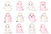Pink Halloween Watercolor Clipart, a Decorative Illustration by Elena Medvedeva (Thumbnail 2 of 7)