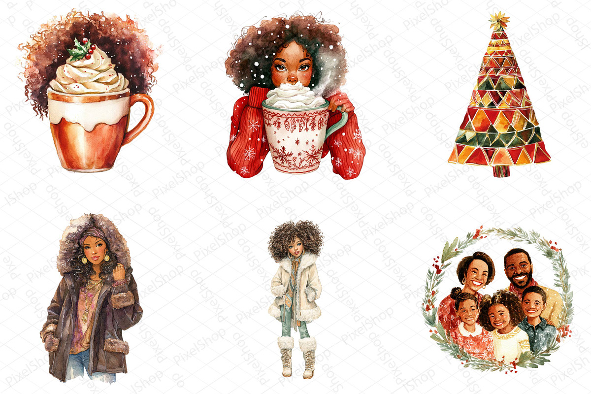 African American Christmas Clipart, an Illustration by DreamPrint404 (Photo 4 of 5)
