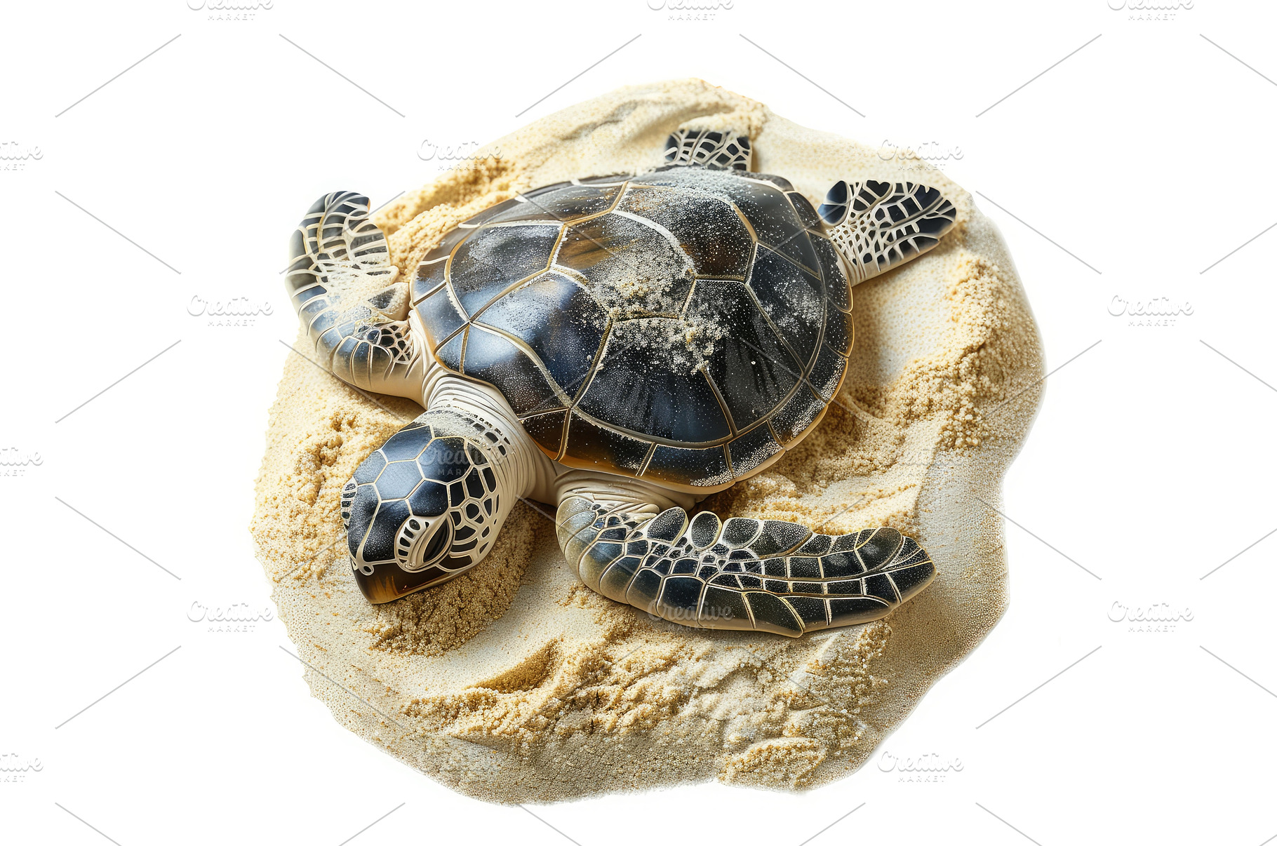 Sea turtle resting on sand, marine, an Animal Photo by Ylivdesign