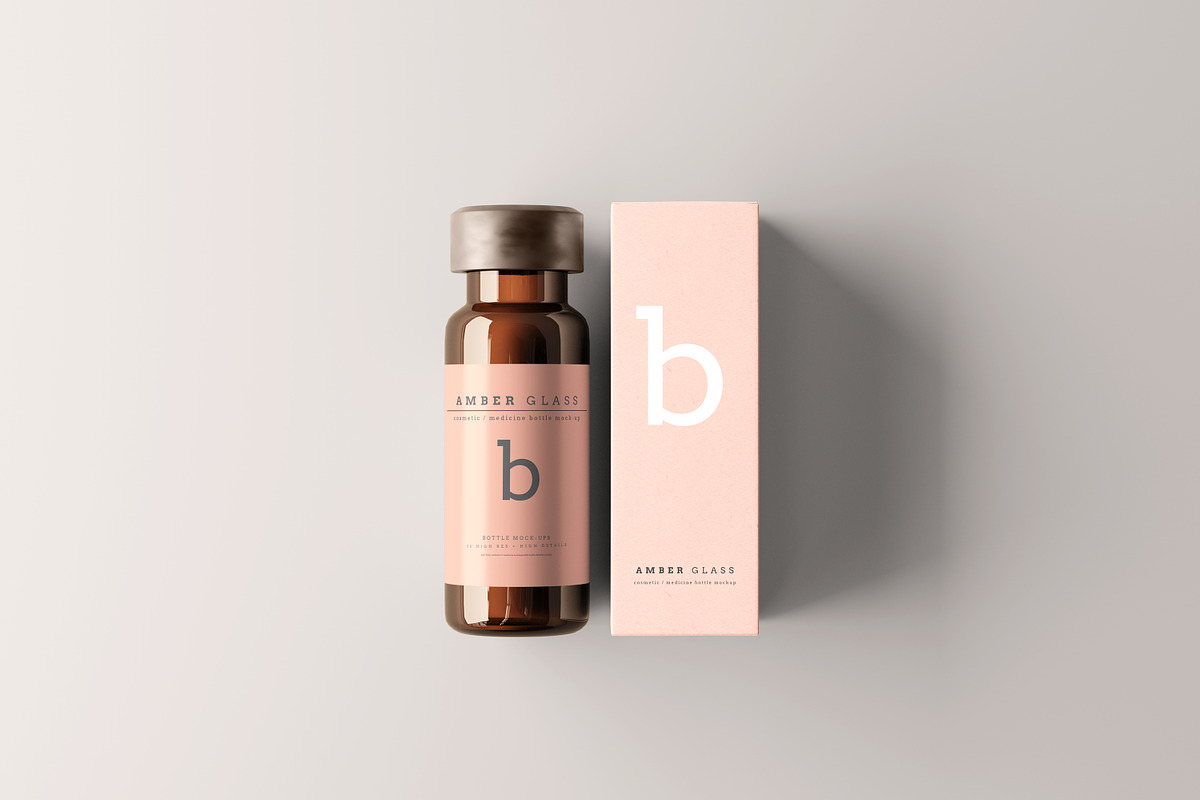 Amber Glass Vial Bottle Mockups, a Cups & Container Mockup by pmvch (Photo 6 of 20)