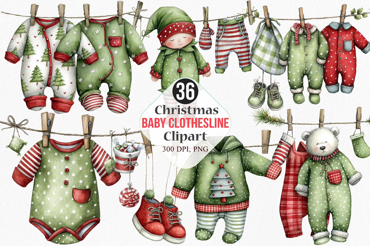 Christmas Baby Clothesline Clipart, an Illustration by Canvas Craft (Photo 1 of 7)