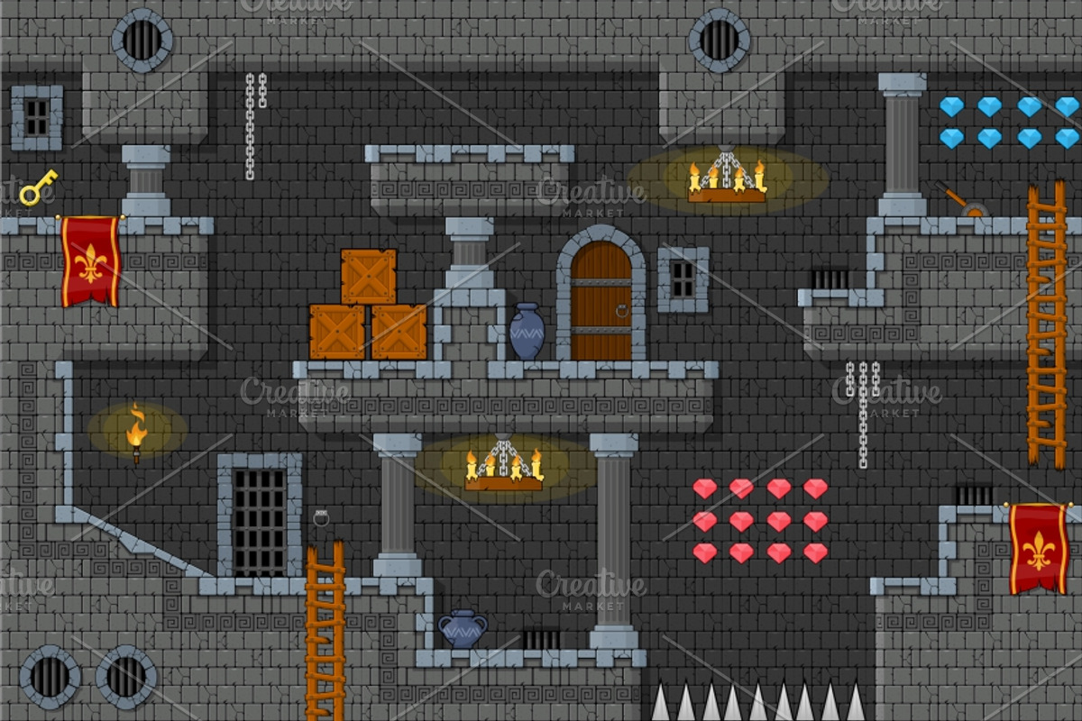 Platformer Game Tile Set 9, an Illustration by pzUH (Photo 2 of 5)