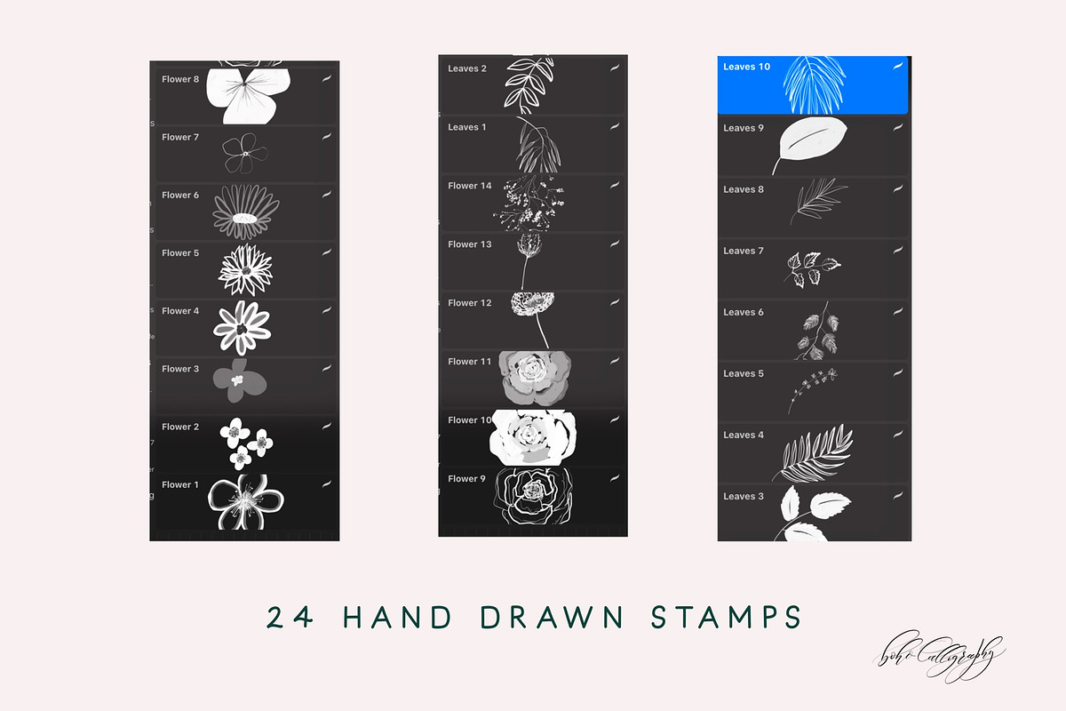 Flowers & Leaves Procreate Stamps, a Brush Add-On by BohoCalligraphy (Photo 2 of 9)