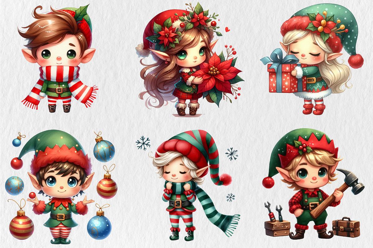 Whimsical Chibi Elf Clipart, a Seasonal Illustration by Rose Art (Photo 2 of 4)