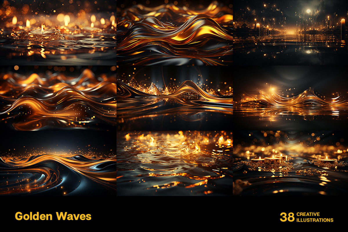 Golden waves. 38 images, a Decorative Illustration by Handmadefont (Photo 8 of 10)