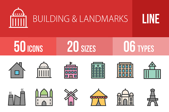 50 Buildings Line Filled Icons preview 4