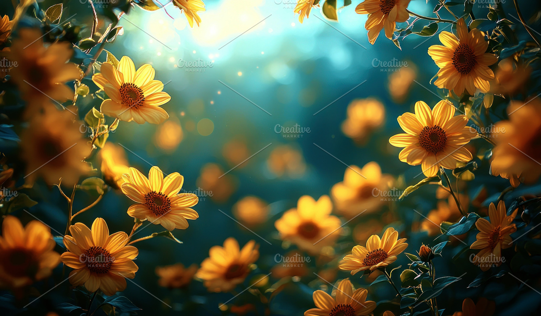 Bright yellow flowers glowing in soft magical light with dreamy, a Nature Photo by José Manuel Gelpi