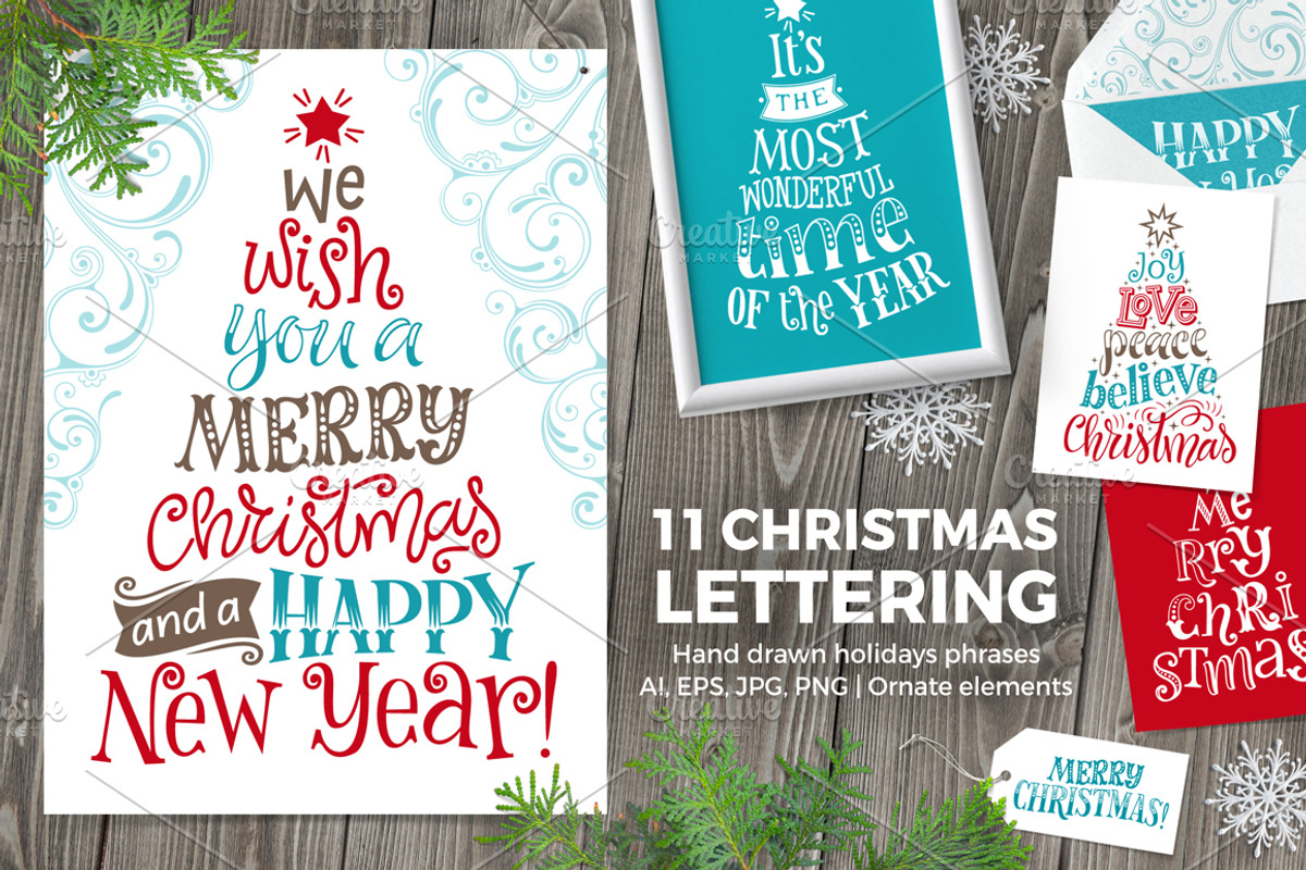 11 Christmas Lettering | 9 Ornaments, an Illustration by bariskina (Photo 1 of 5)