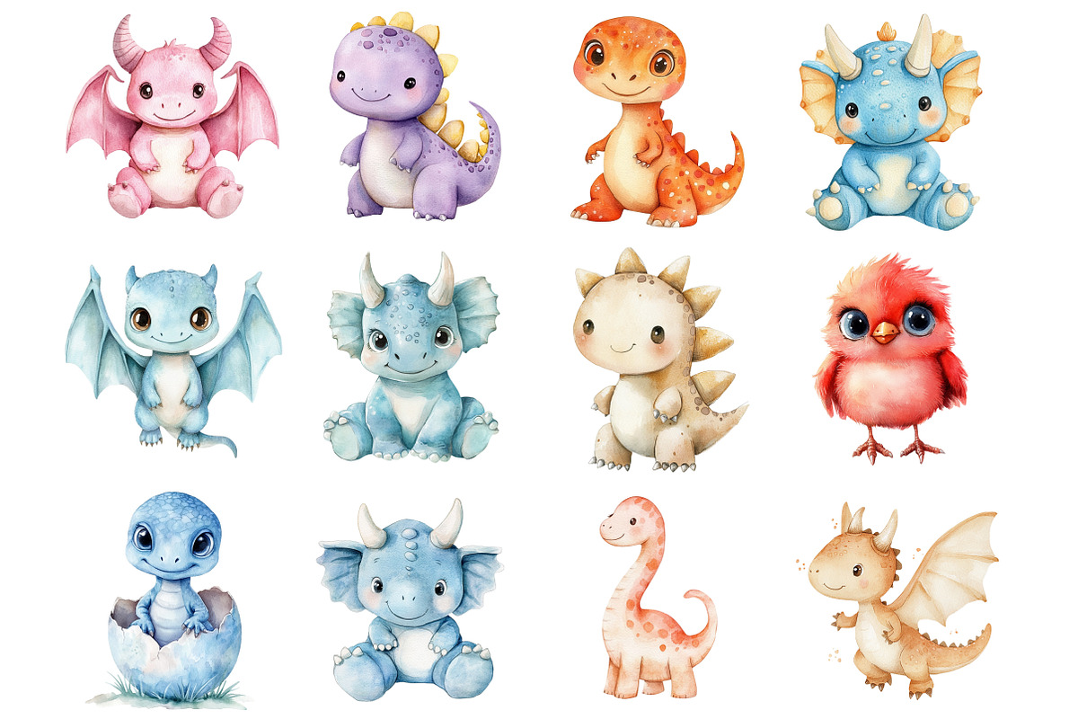 Watercolor Dinosaur Clipart, a Seasonal Illustration by Design Market (Photo 3 of 5)