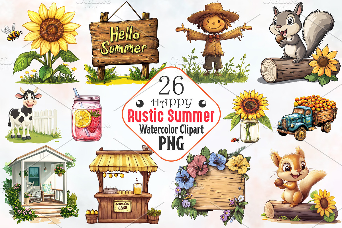Happy Rustic Summer Clipart, an Illustration by RobertsArt (Photo 1 of 7)