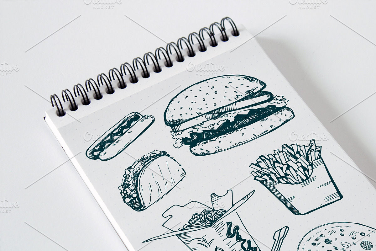 50+ Hand Drawn Fast Food Elements, a Food Illustration by Vitaliy Starkov (Photo 8 of 8)