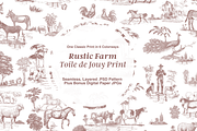 Rustic Farm Toile de Jouy Pattern, a Background Graphic by Hughes Studio (Thumbnail 1 of 7)
