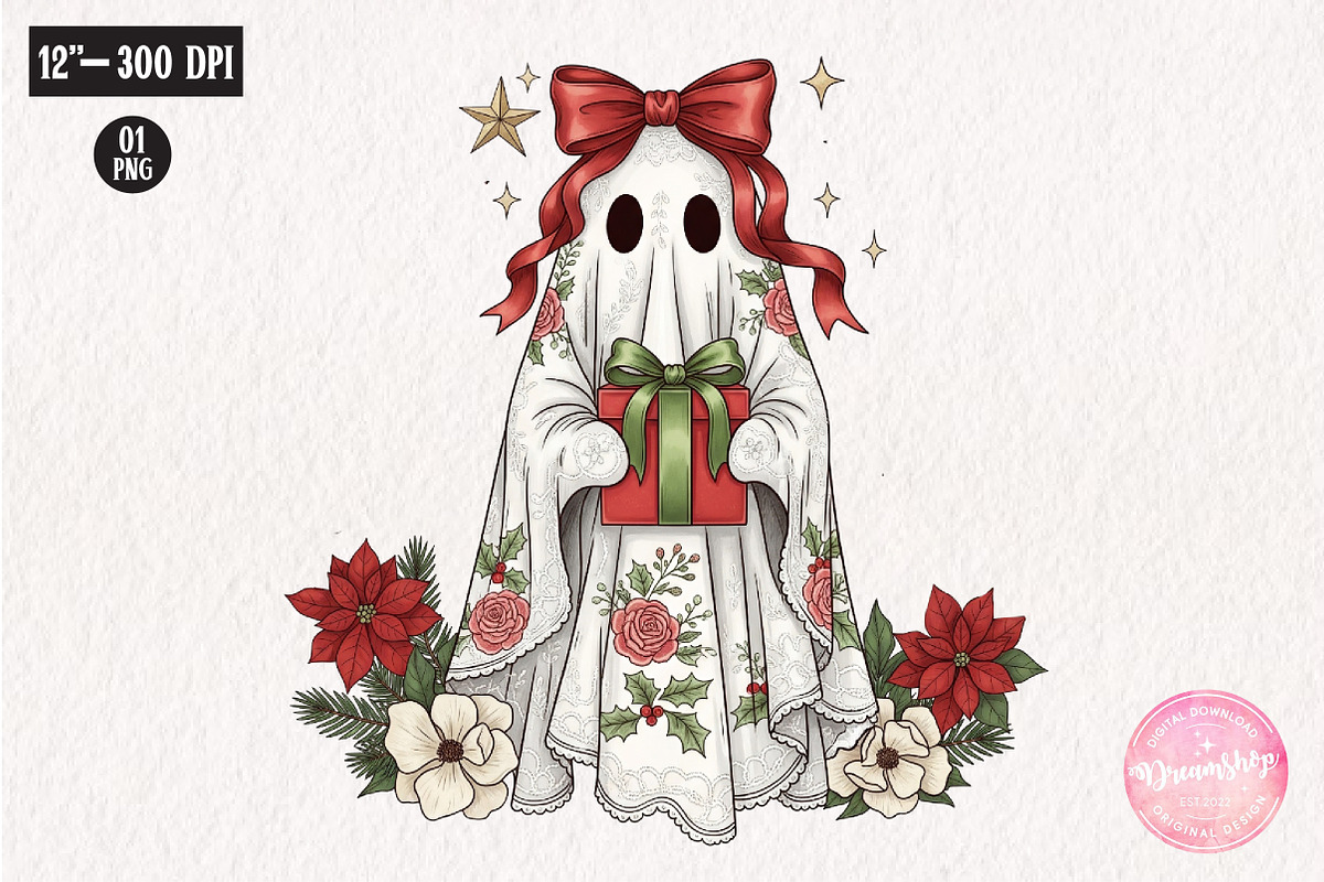 Christmas Ghost Present PNG Clipart, an Illustration by CreationArt (Photo 1 of 4)
