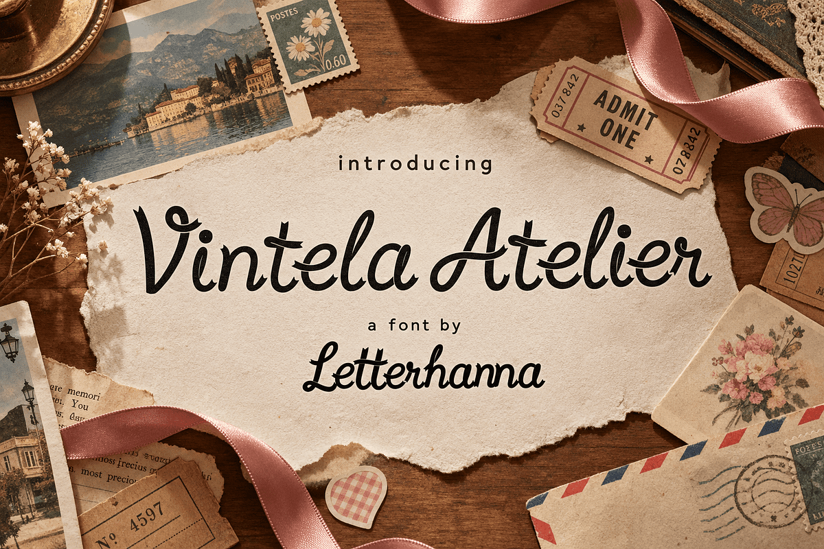 Vintela Atelier Ribbon Script Font, a Script Font by Letterhanna Studio (Photo 1 of 9)