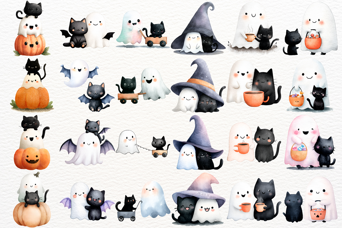Halloween Ghost Cat Clipart PNG, a Seasonal Illustration by SugarCloudStudioArt (Photo 2 of 6)