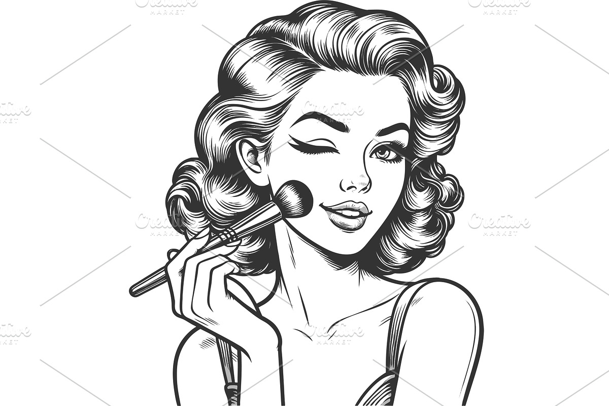 Woman Applying Makeup with Brush, a Person Illustration by AlexArt