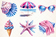 Summer Pink & Blue Coastal Clipart, an Illustration by Libby Wishes (Thumbnail 5 of 7)