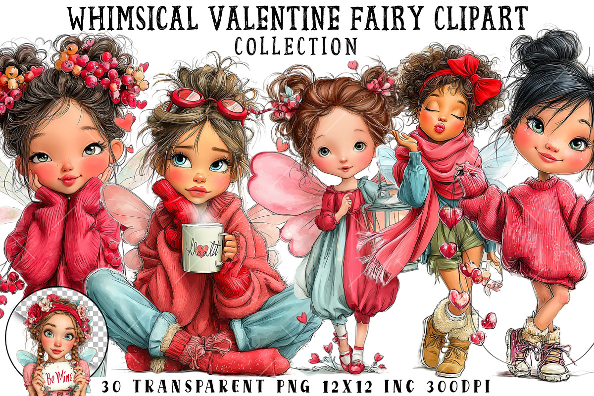 Whimsical Valentine Fairy Clipart, an Illustration by OK Design (Photo 1 of 6)