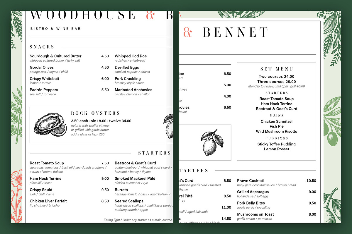 Botanical Restaurant Menu Template, a Flyer Template by BrandPacks