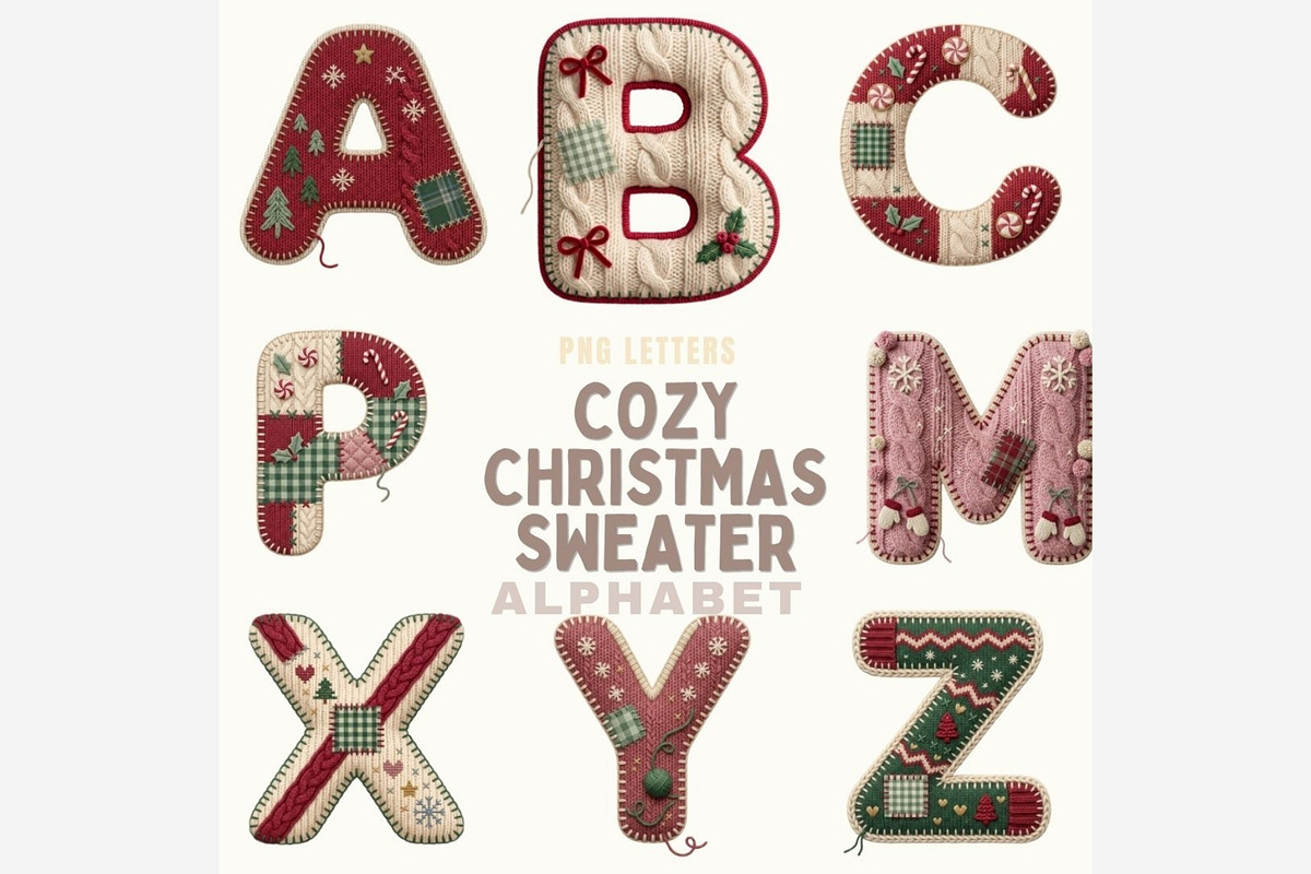 Cozy Christmas Sweater Alphabet PNG, a Seasonal Illustration by Tanya Kart (Photo 3 of 6)