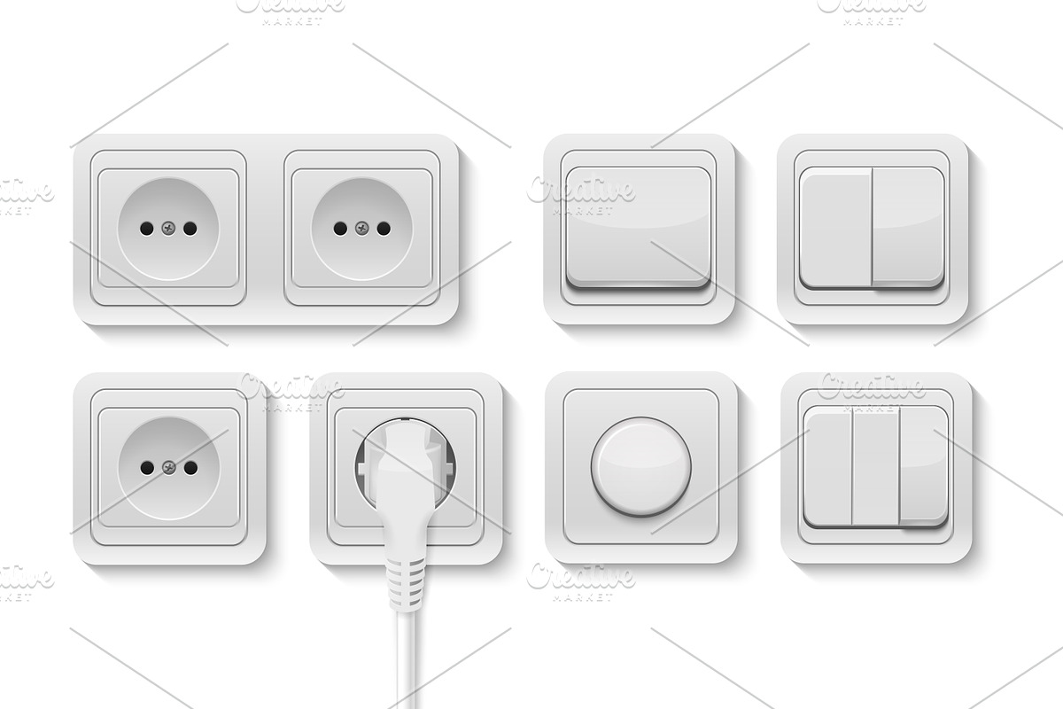 Vector power sockets and switches., an Object Graphic by Gomolach