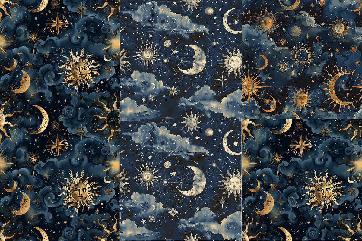 8 Golden Cosmos Seamless Patterns, a Pattern Graphic by Inknfolly (Photo 3 of 5)