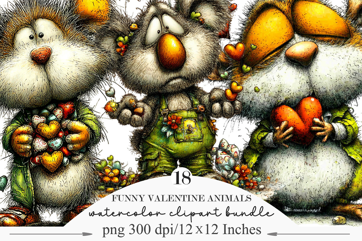 Funny Valentine Animals Clipart, an Illustration by Designking (Photo 1 of 5)