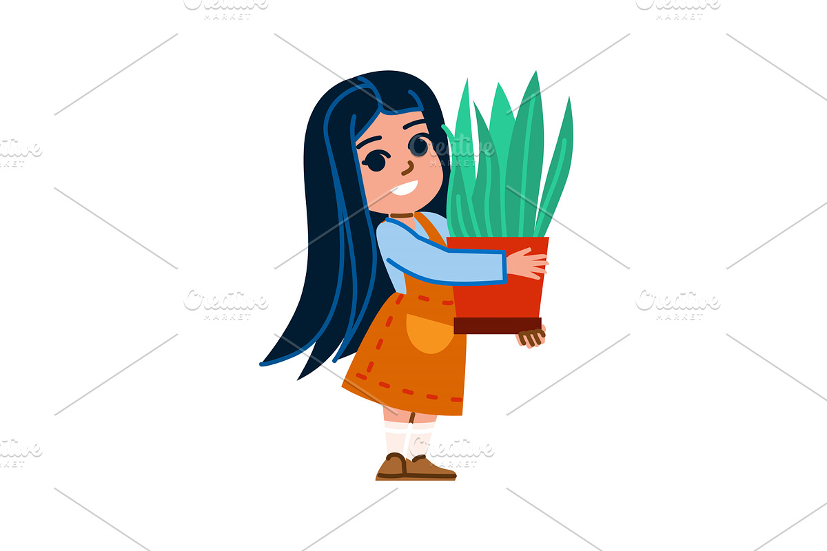 Young girl gardener holding a potted, an Object Illustration by pikepicture