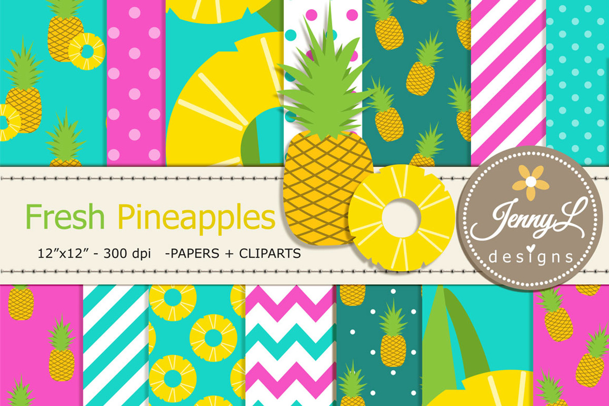 Pineapples Digital Paper and Clipart, a Pattern Graphic by JennyL Designs (Photo 1 of 4)