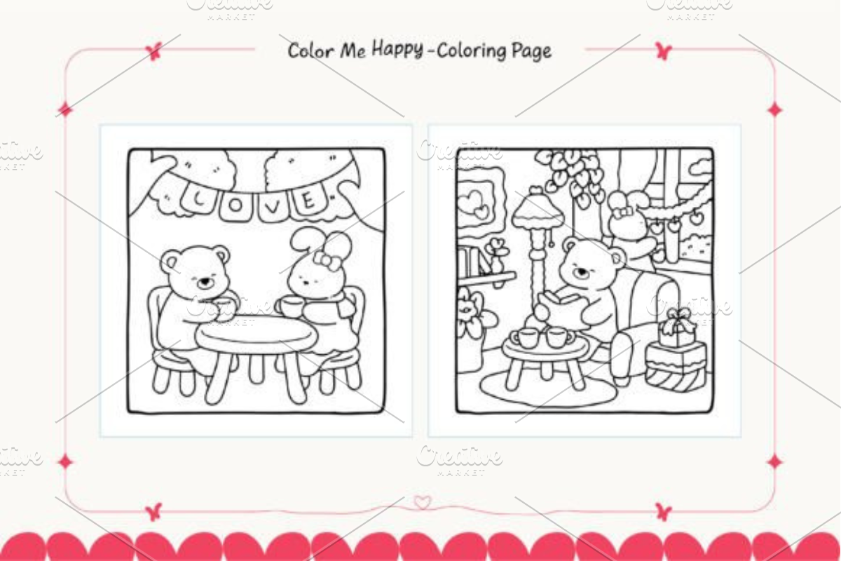 Valentine Cuties Cozy Coloring Pages, a Seasonal Illustration by Ink ...