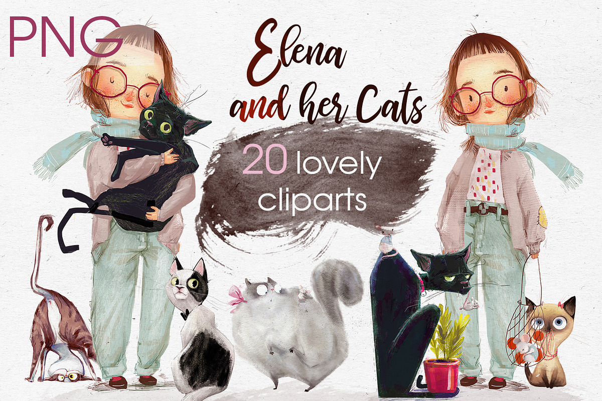 Elena and her Cats, an Animal Illustration by Eve Farb (Photo 2 of 3)