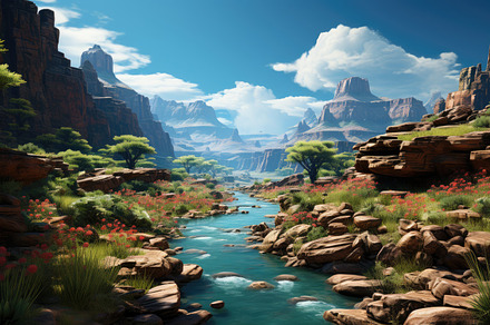 Canyon Colors - Sunny Day at the Grand Canyon. Generative AI, a Nature Photo by designvectx