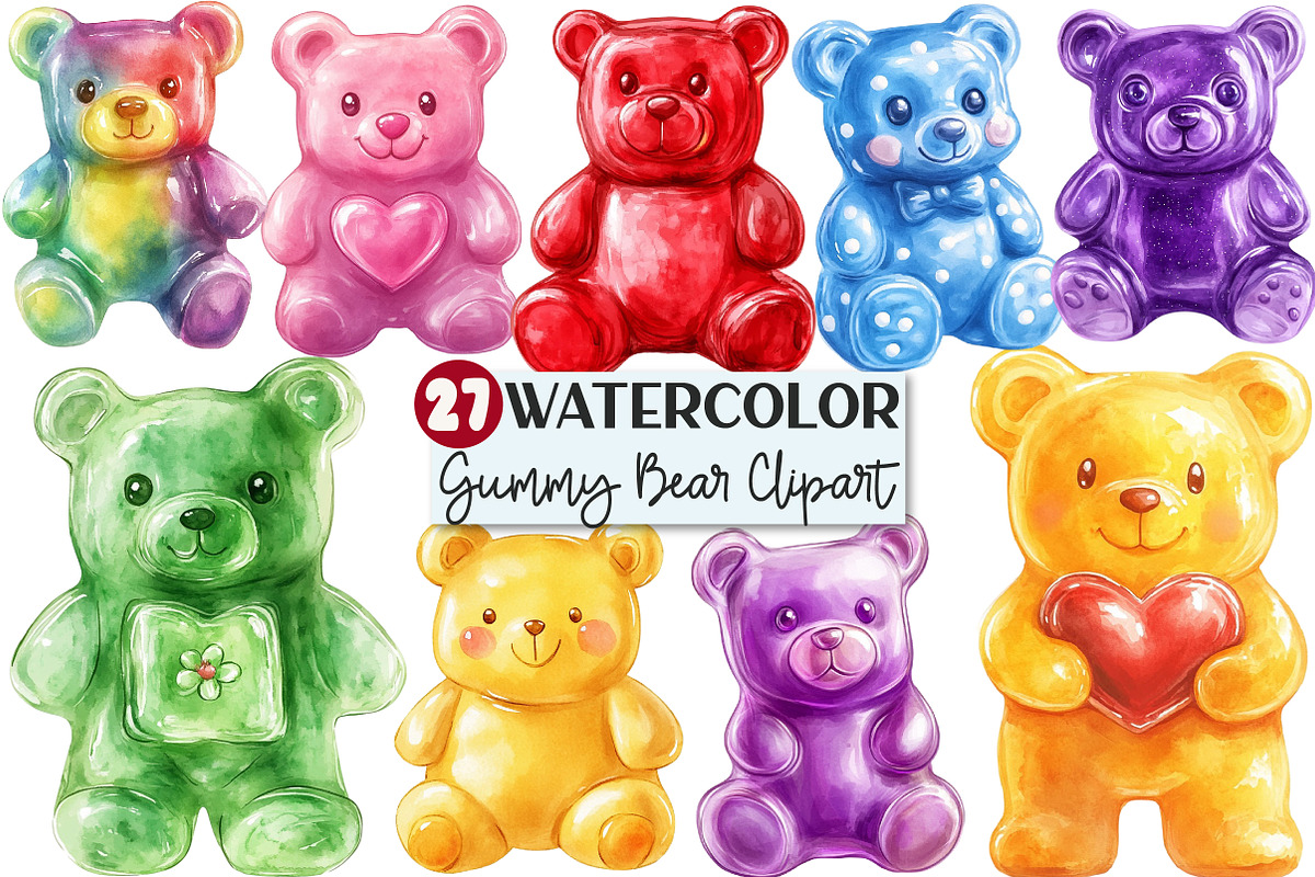 Gummy Bear Watercolor Clipart, an Illustration by Rose Art (Photo 1 of 4)