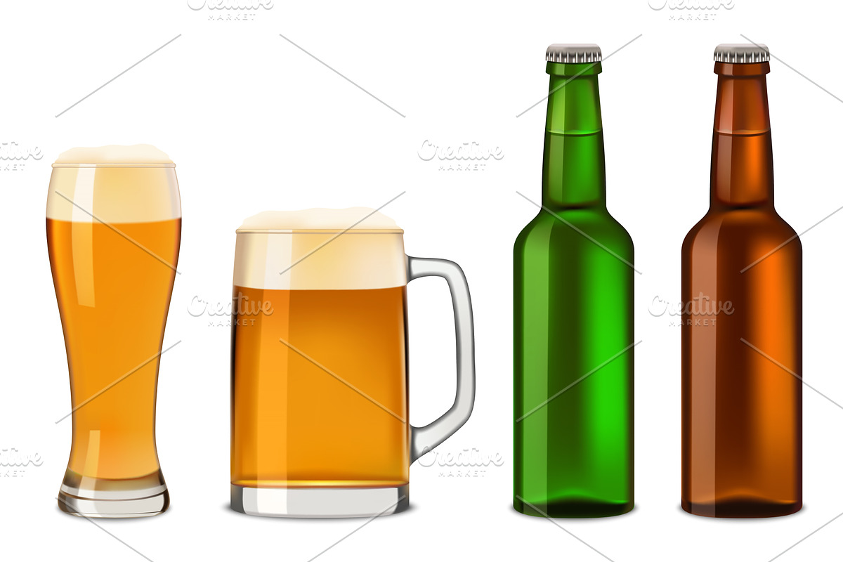 Beer bottles glass mockup set, a Food Illustration by Ylivdesign