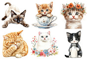 Watercolor Cat Clipart PNG, an Illustration by Pixels.Craft (Thumbnail 2 of 7)