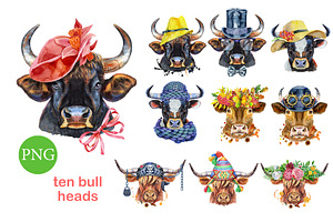 Cute watercolor bulls, an Animal Illustration by Watercolor fantasy