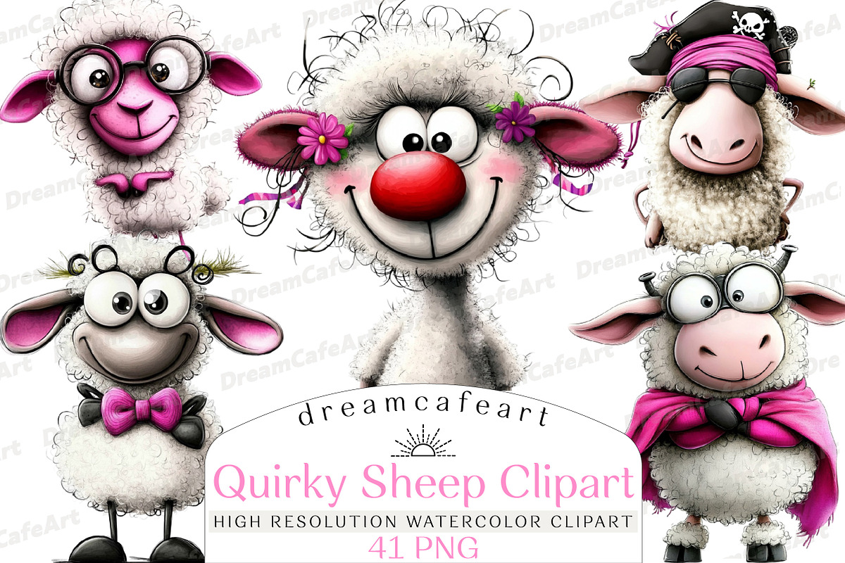 Quirky Sheep Clipart, an Illustration by DreamCafeArt (Photo 1 of 8)