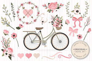 Soft Pink Vector Bicycle & Flowers, an Illustration by Amanda Ilkov