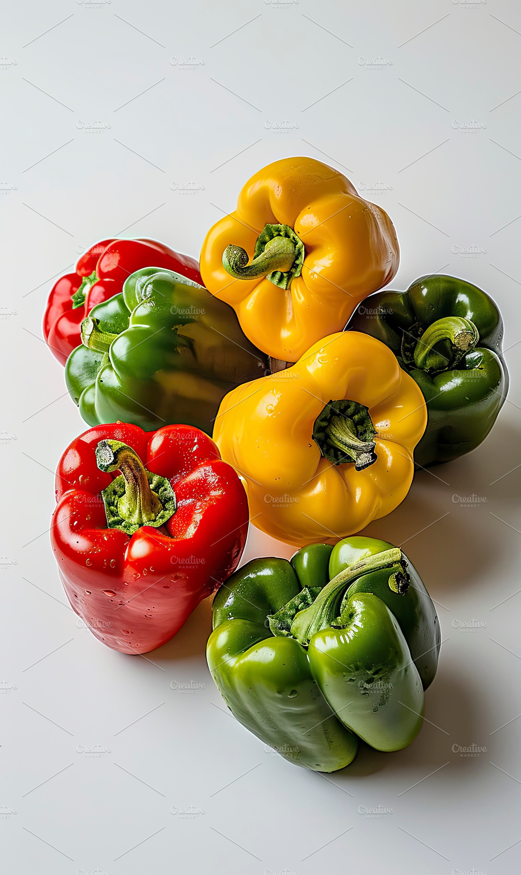 Vibrant bell peppers in red, green,, a Photo by LOGOCREATIVE