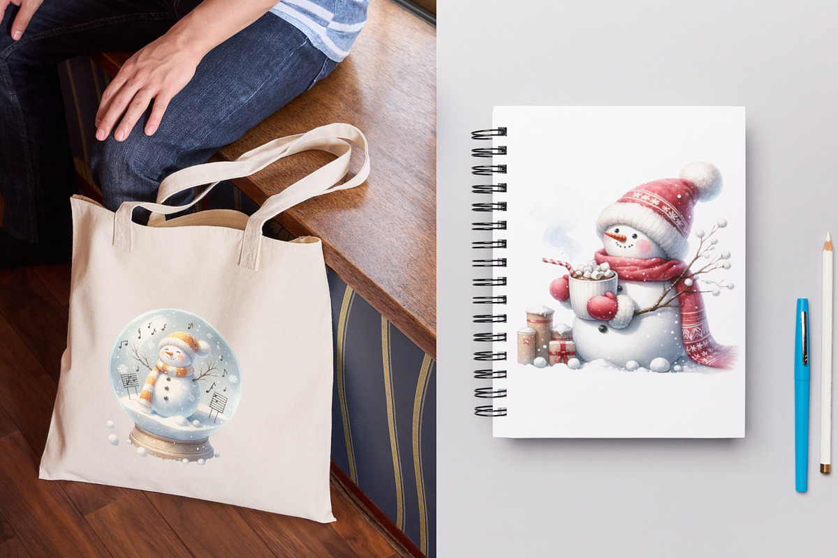 37 Adorable watercolor snowmen, a Seasonal Illustration by Cute Little Workshop (Photo 7 of 8)